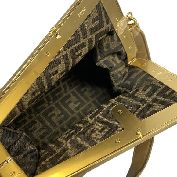 Auth FENDI First Medium Bag 8BP127 Light Brown Brown Mouton Leather Shoulder Bag - Picture 15 of 16